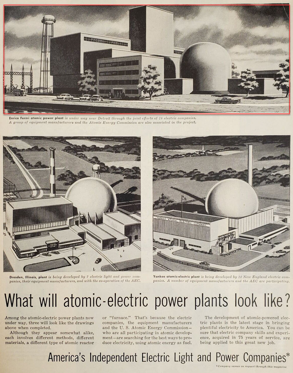Enrico Fermi Nuclear Generating Station - 1957 PRINT AD (newer photo)